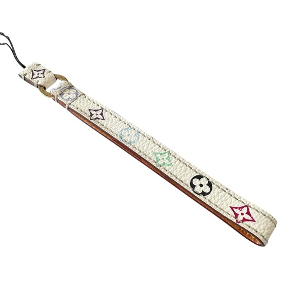 Louis Vuitton White Multicolor Murakami & Vachetta Leather Wristlet Phone Strap - Picture 6 of 9